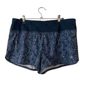 Sweaty Betty XL Running Short Dark Blue Paisley Print Zip Pocket Lined